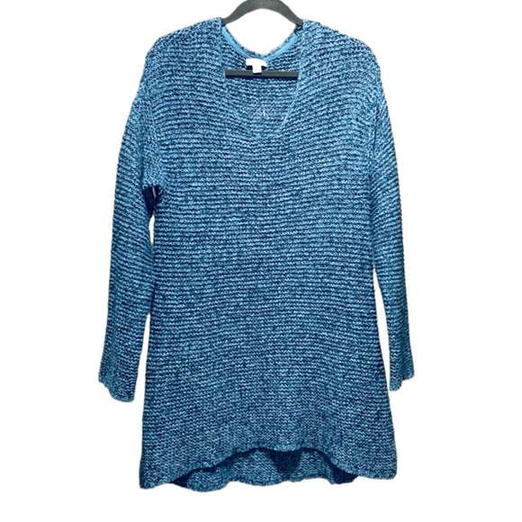 J.Jill Pure Jill Blue Knit Marled V-Neck Oversized Sweater Sz. M - Picture 2 of 8
